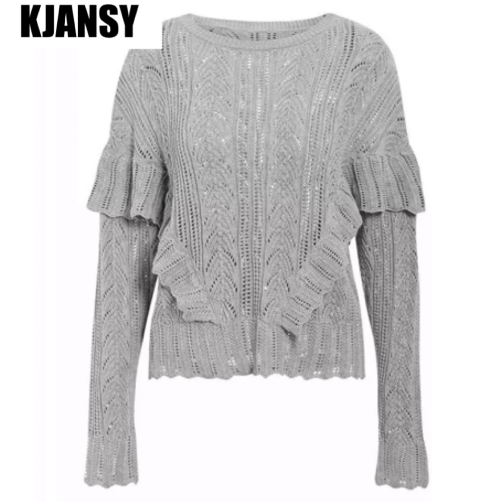 Gray Ruffled Sweater Top - Picture 5 of 7